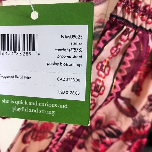 NWT Kate Spade Broome Street Pink Conch V-Neck Paisley Blossom Tank Top Size XS - Picture 13 of 13